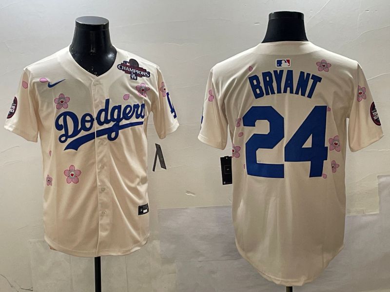 Men Los Angeles Dodgers #24 Bryant Cream Sakura Edition 2025 Nike MLB Jersey style 2